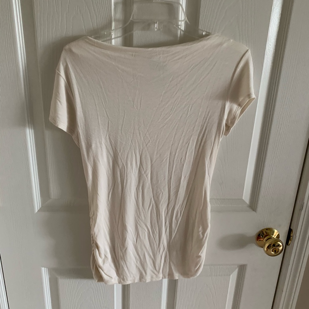 Relativity Cream Short Sleeve Top w/ Ruched Sides